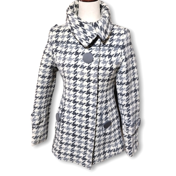 Soia & Kyo Women's Houndstooth Checkered Margo Wool Coat Ivory Grey Black, Small - Picture 14 of 17
